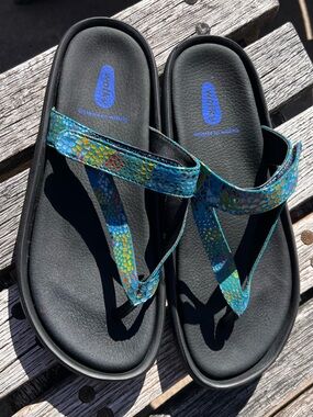 Wolky Pichu in a blue circles leather pattern size 11